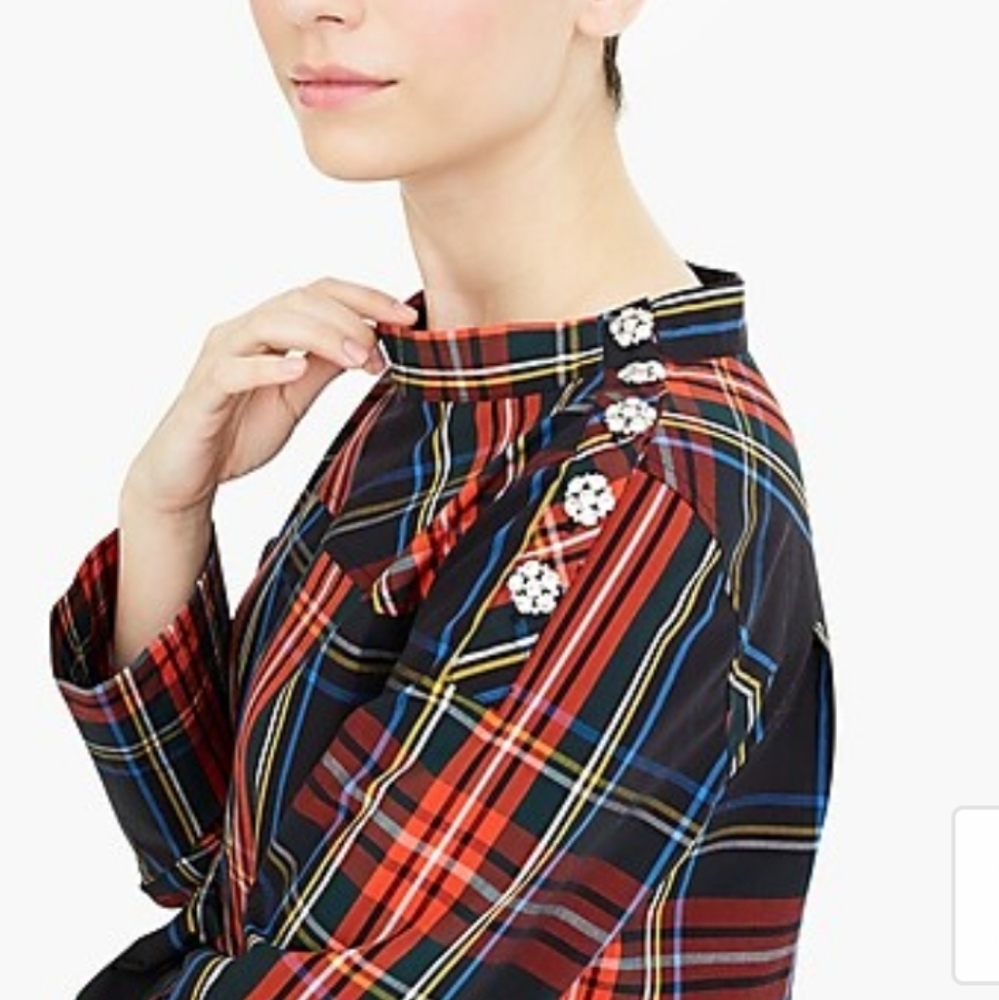 J. Crew tartan funnel neck top